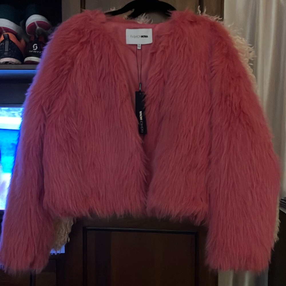 NWT pink faux fur jacket coat